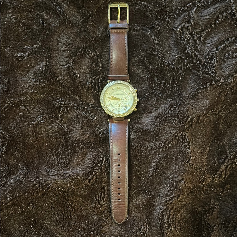 Michael Kors Brown Leather Strap Gold Watch
